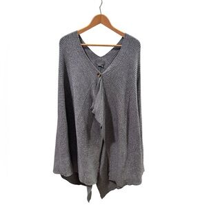 Anthropologie Gray Ribbed Poncho Sweater Cape Cardigan One Size